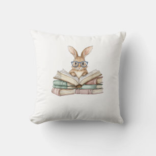 Cute Reading Bunny Glasses Books Bookworm Reader T Cushion