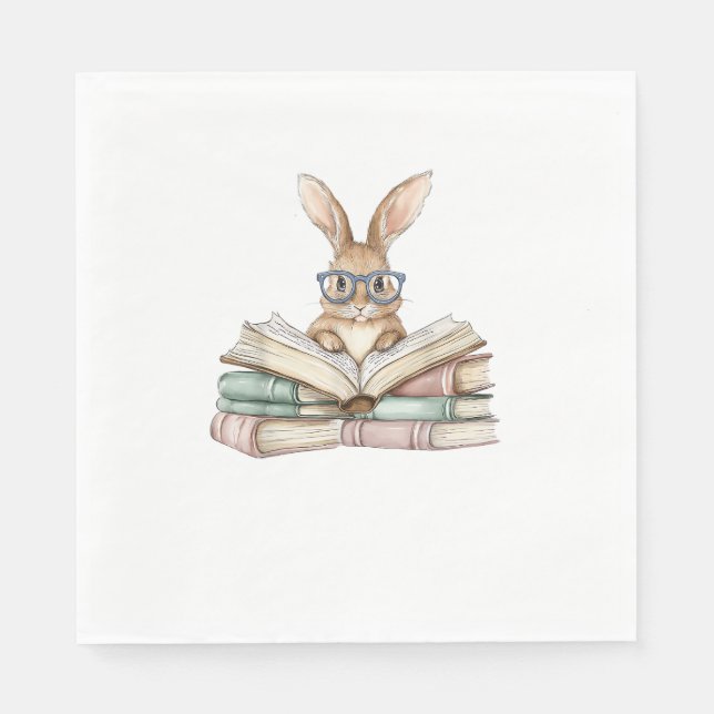 Cute Reading Bunny Glasses Books Bookworm Reader T Napkin (Front)