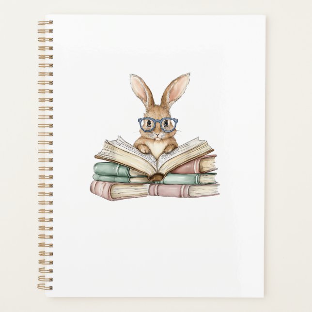 Cute Reading Bunny Glasses Books Bookworm Reader T Planner (Front)