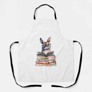 Cute Reading Bunny With Glasses Books Bookworm Rea Apron
