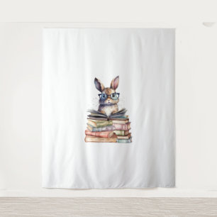 Cute Reading Bunny With Glasses Books Bookworm Rea Tapestry
