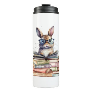 Cute Reading Bunny With Glasses Books Bookworm Rea Thermal Tumbler