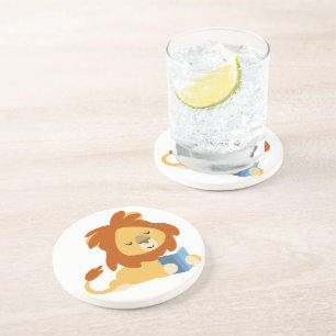 Cute Reading Cartoon Lion Coaster