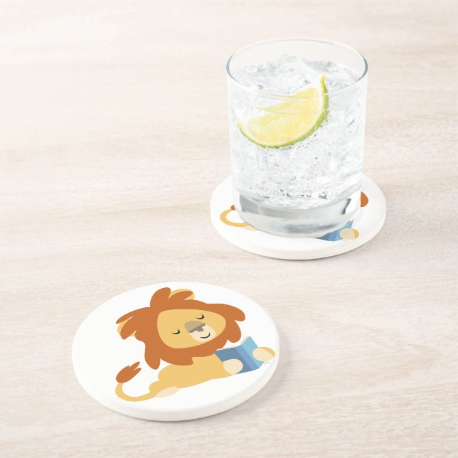 Cute Reading Cartoon Lion Coaster (Side)