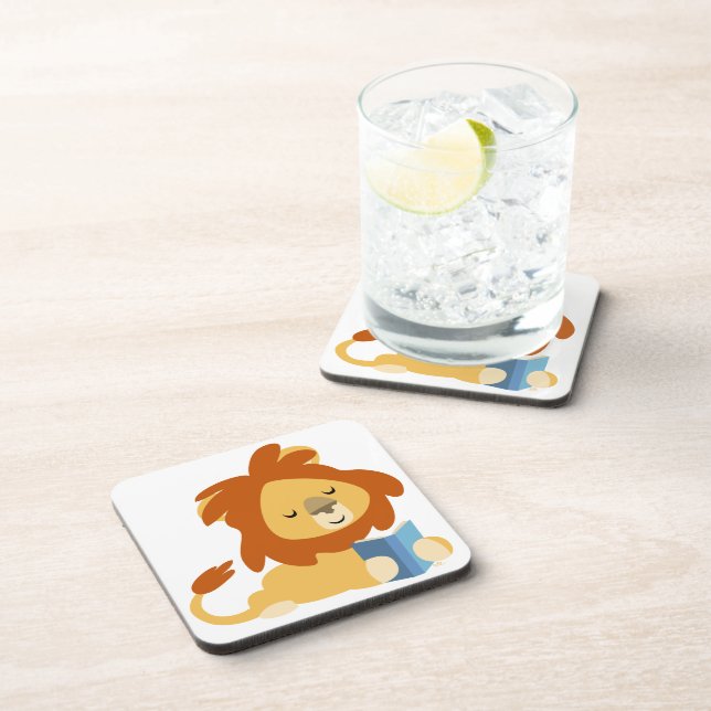Cute Reading Cartoon Lion Coasters Set (Right Side)