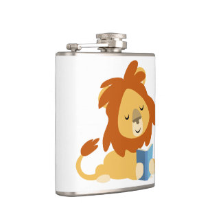 Cute Reading Cartoon Lion Hip Flask