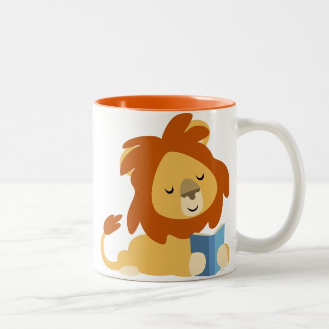 Cute Reading Cartoon Lion Mug (Right)
