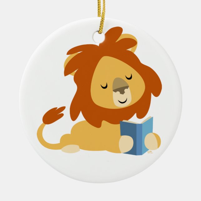 Cute Reading Cartoon Lion Ornament (Front)