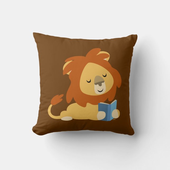 Cute Reading Cartoon Lion Pillow (Front)