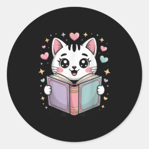 Cute Reading Cat Book Lover Teacher Librarian Book Classic Round Sticker