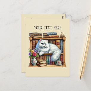 Cute reading cat lovers postcard