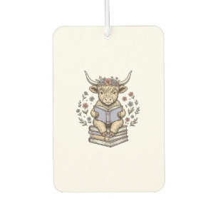 Cute Reading Cow Floral Book Stack Vintage Design_ Car Air Freshener