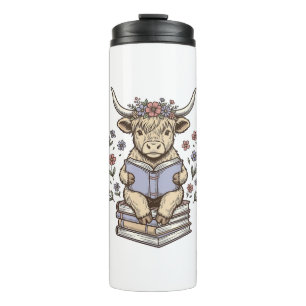 Cute Reading Cow Floral Book Stack Vintage Design_ Thermal Tumbler