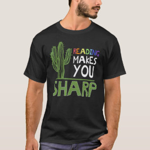 Cute Reading Design Sharp Cactus Teacher Gift Idea T-Shirt
