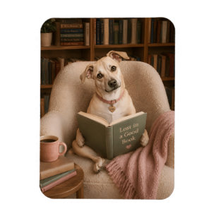 Cute Reading Dog Watercolor Library Illustration Magnet