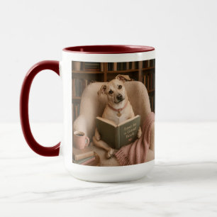 Cute Reading Dog Watercolor Library Illustration Mug
