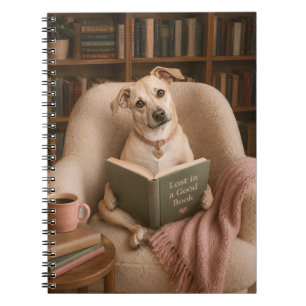 Cute Reading Dog Watercolor Library Illustration Notebook