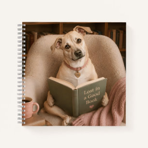 Cute Reading Dog Watercolor Library Illustration Notebook
