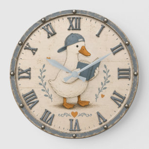 Cute Reading Duck Book Lover Whimsical Nursery Large Clock