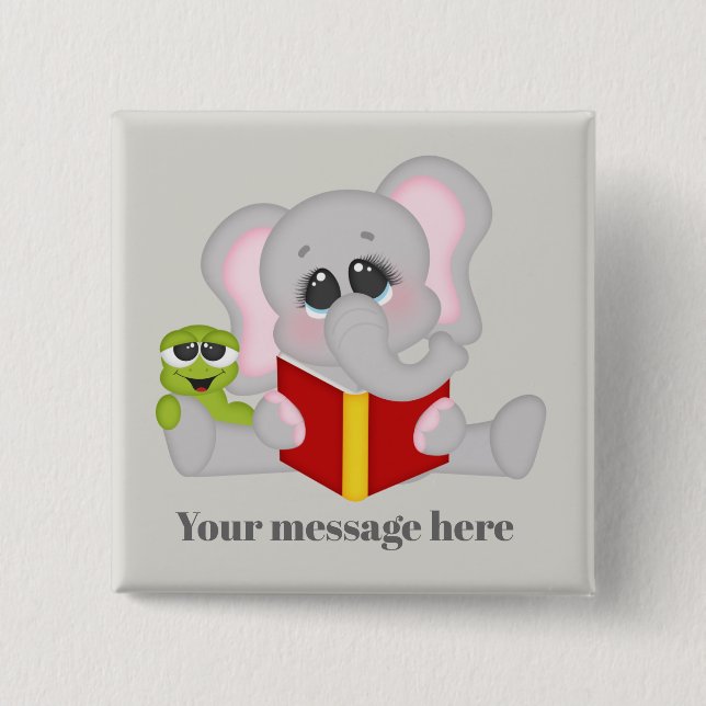 Cute reading elephant add message button (Front)
