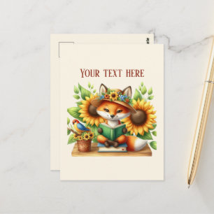 Cute reading fox customizable postcard