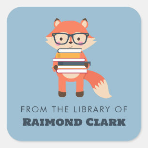 Cute Reading Fox, smart like a fox bookplate Square Sticker