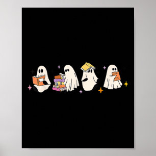 Cute Reading Ghost Halloween Ghost Book Spooky Sea Poster