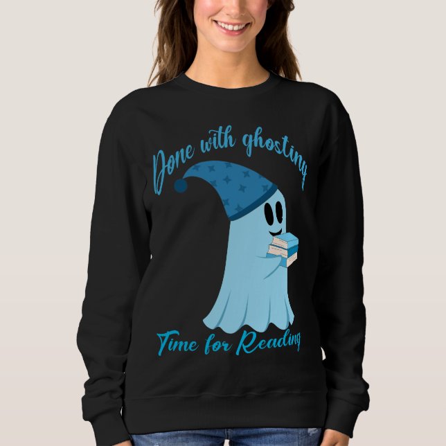 Cute Reading Ghost Illustration – Book Lover Sweatshirt (Front)