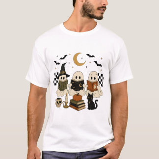 Cute Reading Ghosts Book Club Spooky Halloween T-Shirt