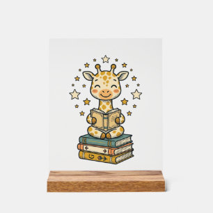 Cute Reading Giraffe Book Lover Vintage Shirt Desi Acrylic Sign