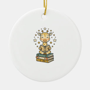 Cute Reading Giraffe Book Lover Vintage Shirt Desi Ceramic Ornament