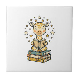 Cute Reading Giraffe Book Lover Vintage Shirt Desi Ceramic Tile