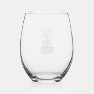 Cute Reading Giraffe Book Lover Vintage Shirt Desi Stemless Wine Glass