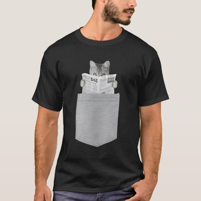 Cute Reading Kitten Cat In Your Pocket T-Shirt (Front)
