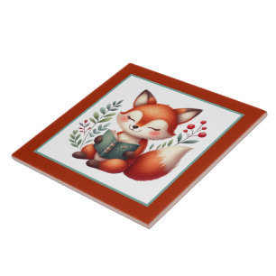 Cute reading lovers book nook fox library  ceramic tile