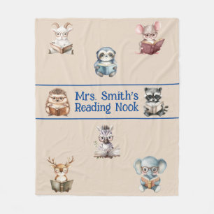 Cute "Reading Nook" watercolor animals custom Fleece Blanket