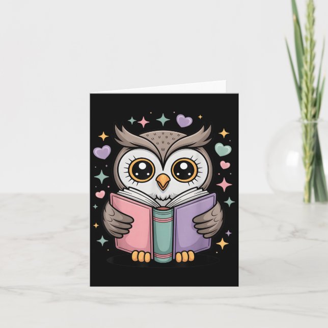 Cute Reading Owl Book Lover Teacher Librarian Book Card (Front)