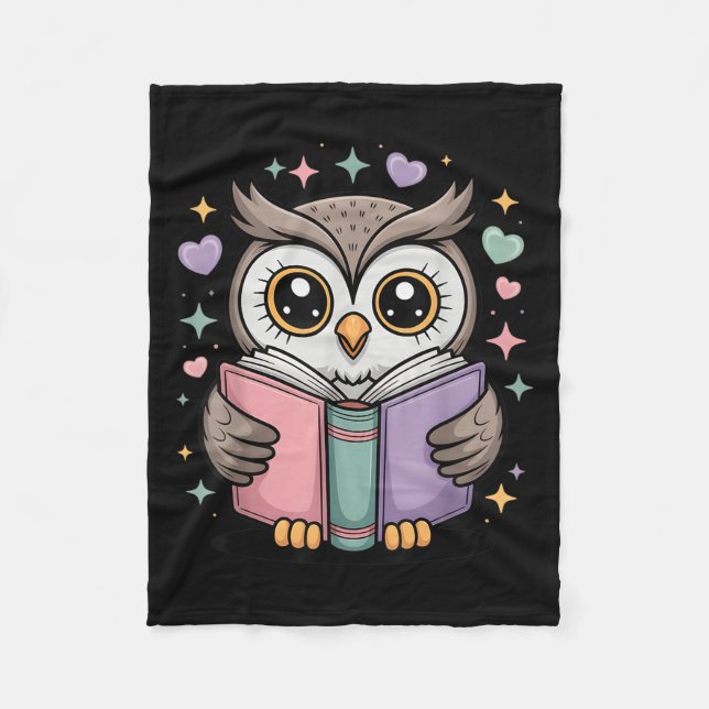 Cute Reading Owl Book Lover Teacher Librarian Book Fleece Blanket (Front)