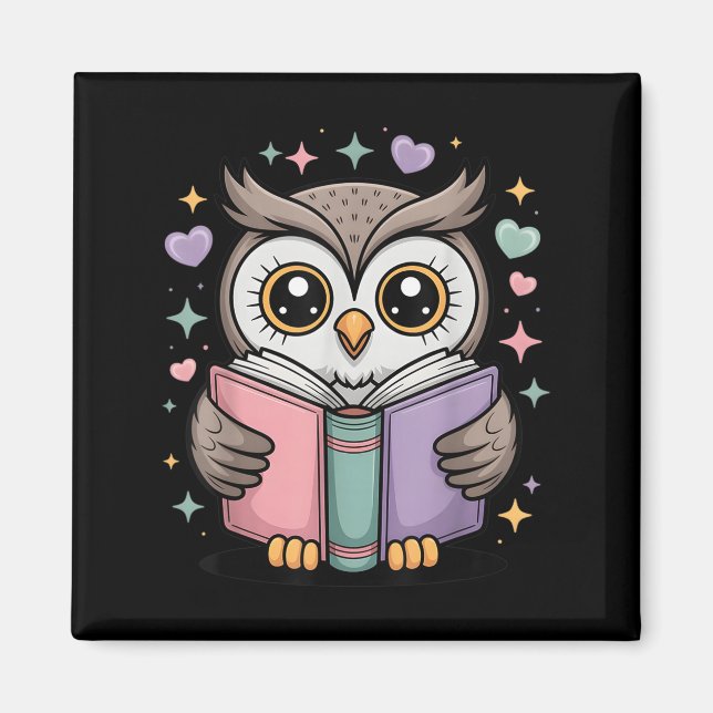 Cute Reading Owl Book Lover Teacher Librarian Book Magnet (Front)
