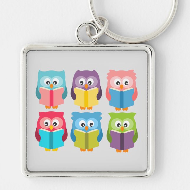 Cute reading owls key ring (Front)