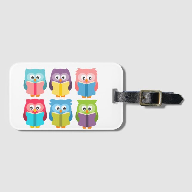 Cute reading owls luggage tag (Front Horizontal)