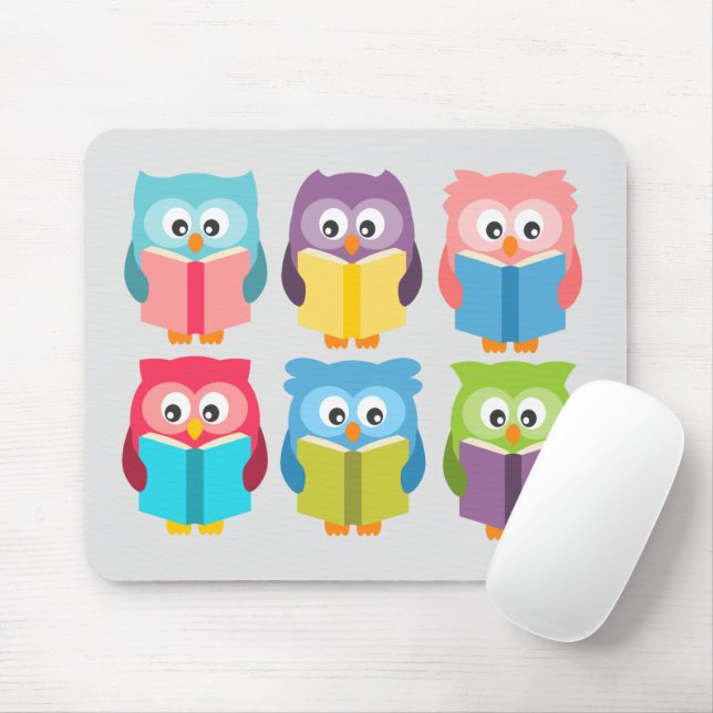Cute reading owls mouse pad (With Mouse)
