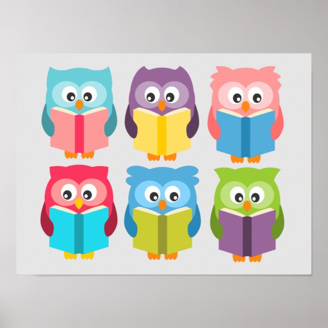 Cute reading owls poster (Front)