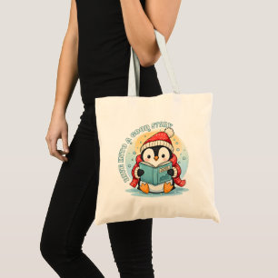 Cute Reading Penguin Bookish Cotton Tote Bag