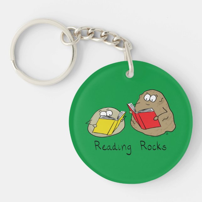 Cute Reading Rocks Librarian Book Lovers Key Ring (Front)