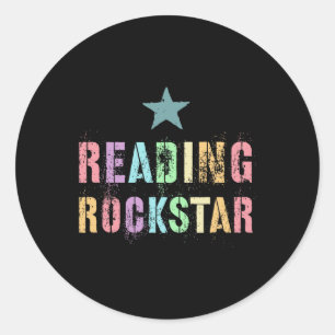 Cute Reading Rockstar Kinder Teacher Preschool Ner Classic Round Sticker