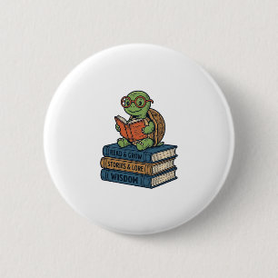 Cute Reading Turtle on Books Vintage Vector_1 6 Cm Round Badge