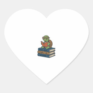 Cute Reading Turtle on Books Vintage Vector_1 Heart Sticker