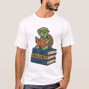 Cute Reading Turtle on Books Vintage Vector_1 T-Shirt
