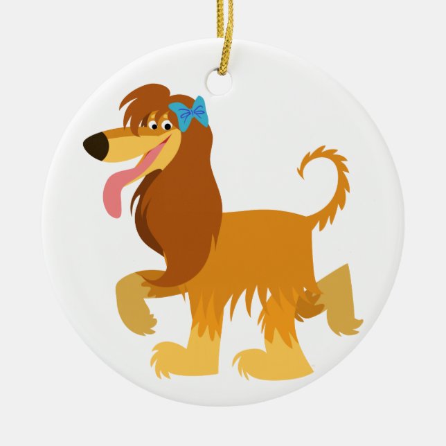 Cute Ready Cartoon Afghan Hound Ornament (Front)
